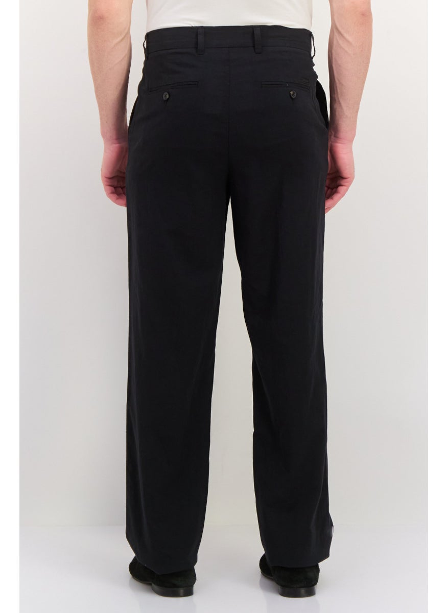 Men Loose Fit Plain Chino Pants, Black