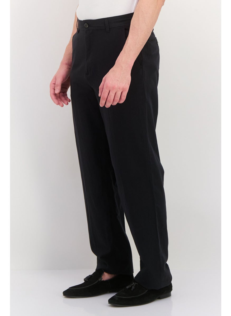 Men Loose Fit Plain Chino Pants, Black