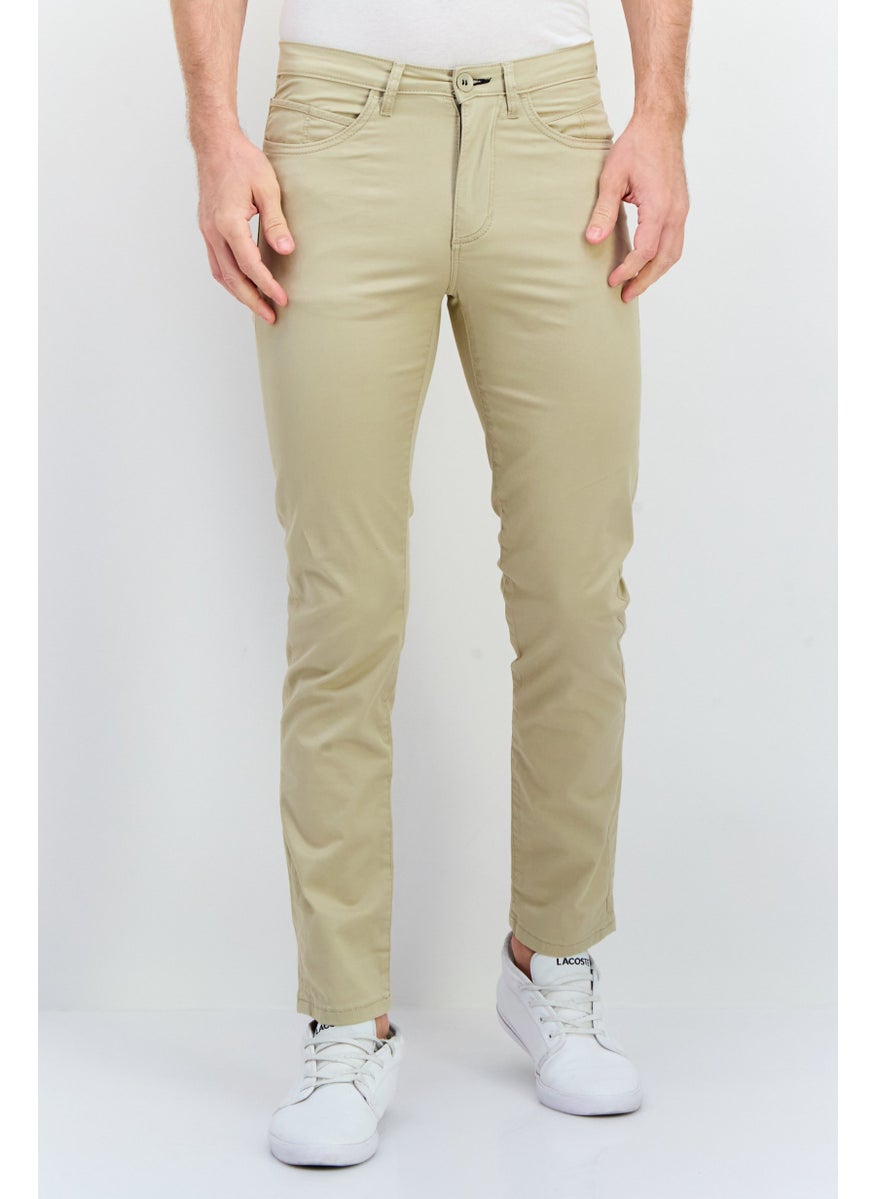 Men Regular Fit Solid Chino Pants, Beige