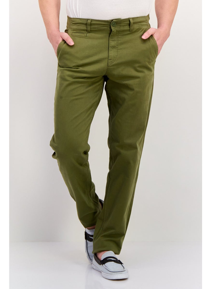 Men Tapered Fit Plain  Chino Pants, Olive