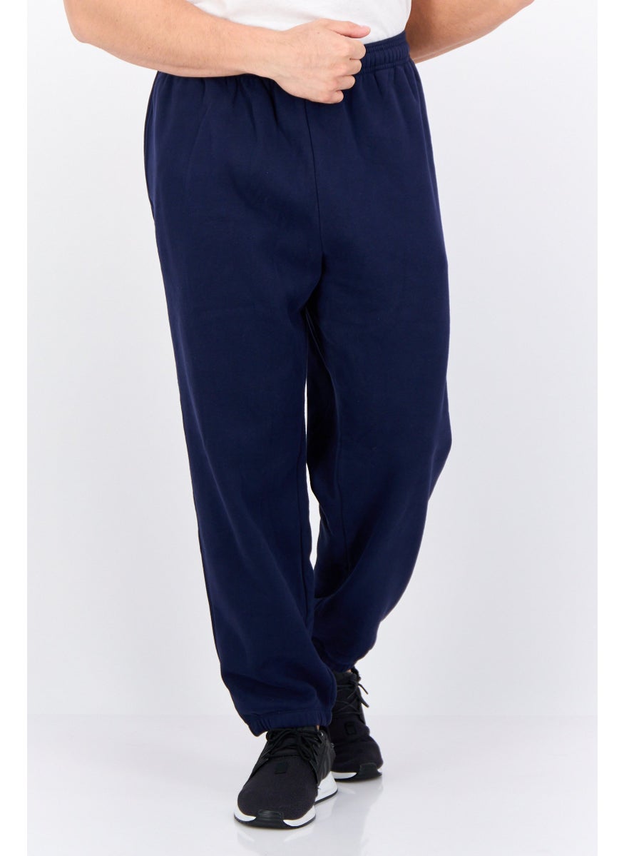 Men Regular Fit Plain Jogger Pants, Navy Blue