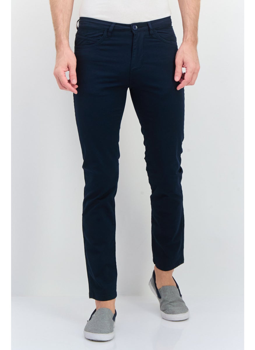 Men Regular Fit Solid Chino Pants, Navy