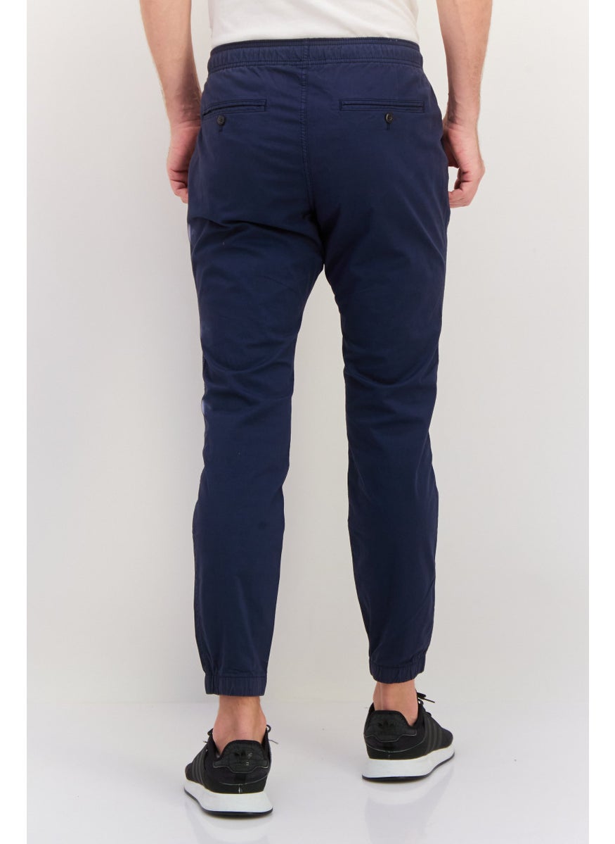 Men Solid Drawstring Jogger Pants, Navy