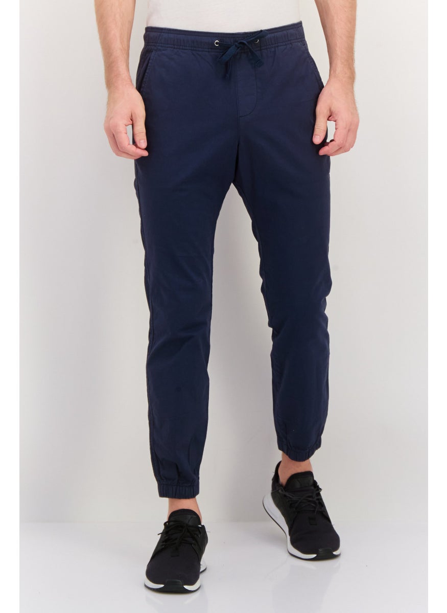 Men Solid Drawstring Jogger Pants, Navy