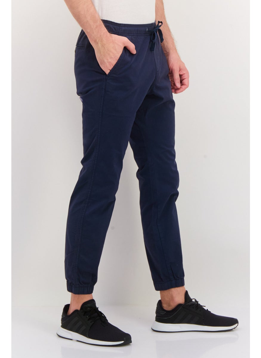 Men Solid Drawstring Jogger Pants, Navy