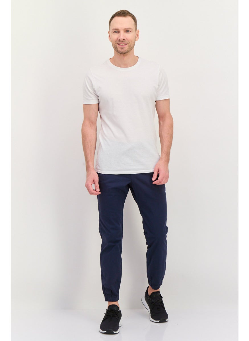 Men Solid Drawstring Jogger Pants, Navy