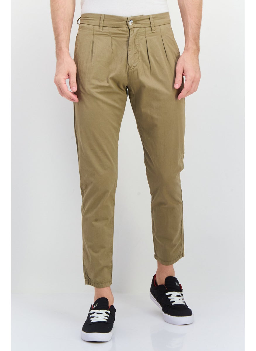 Men Regular Fit Plain Chino Pants, Khaki