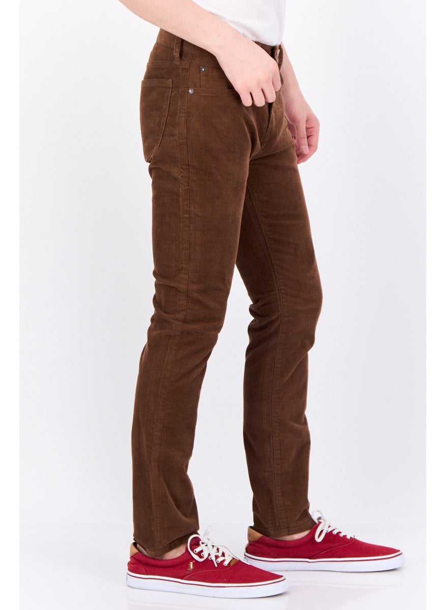 Men Slim Fit Textured Corduroy Pants, Brown