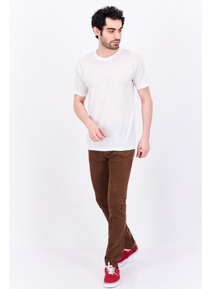 Men Slim Fit Textured Corduroy Pants, Brown