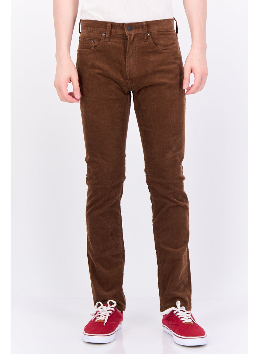 Men Slim Fit Textured Corduroy Pants, Brown