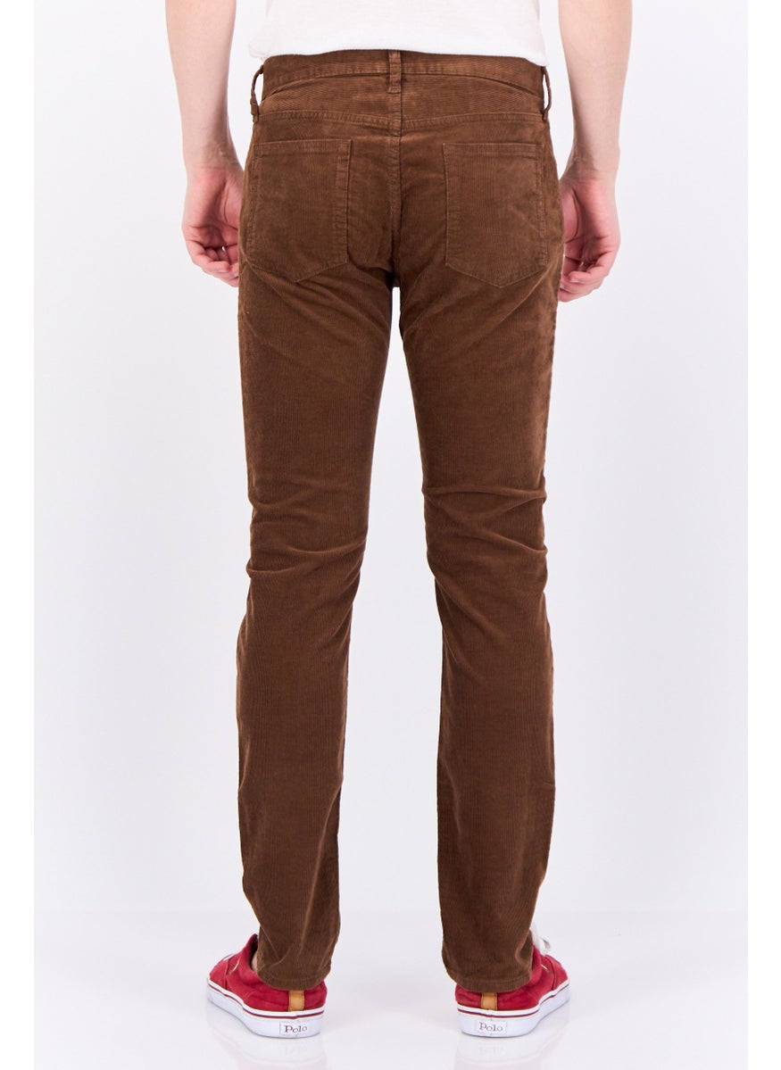 Men Slim Fit Textured Corduroy Pants, Brown