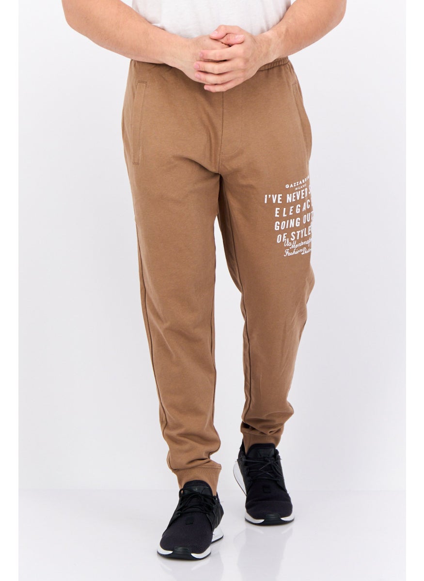 Men Printed Drawstring Basic Jogger Pants, Brown