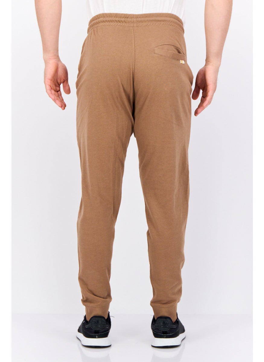 Men Printed Drawstring Basic Jogger Pants, Brown