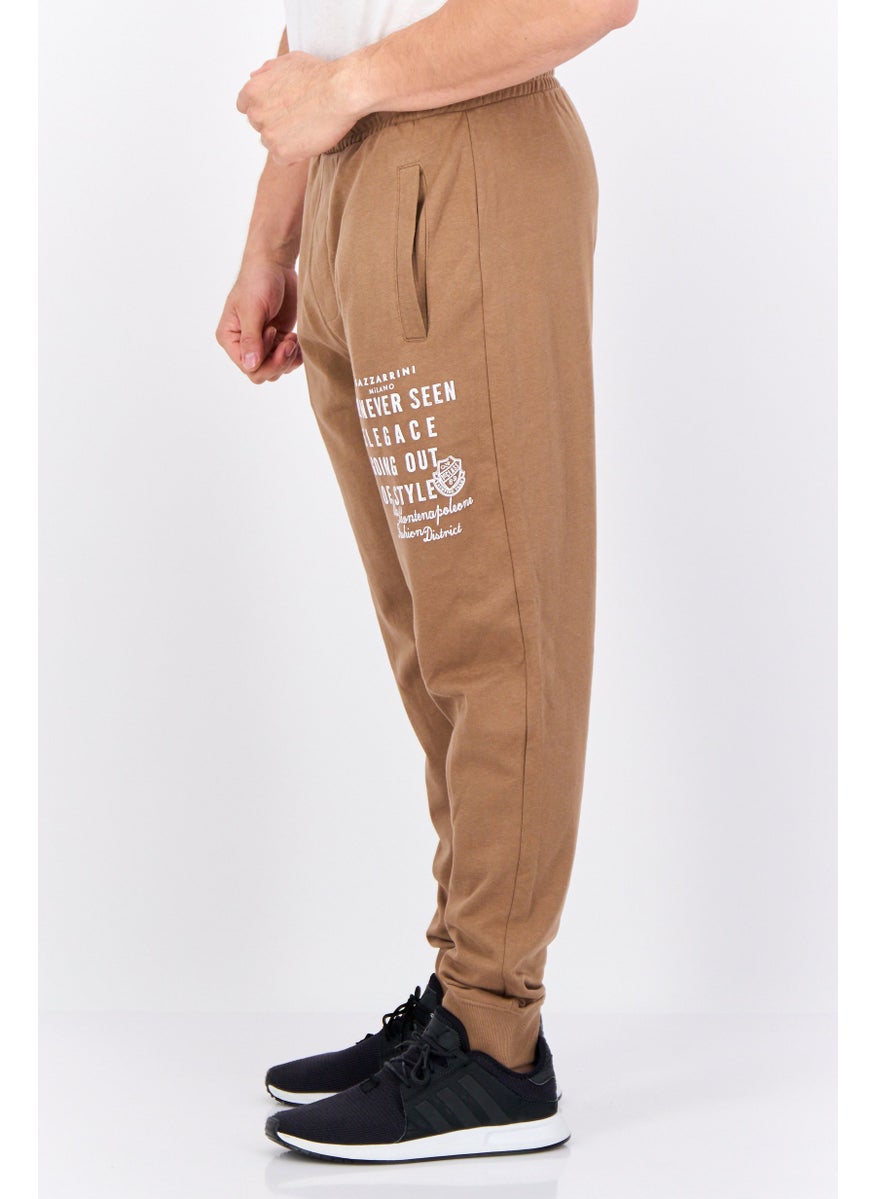 Men Printed Drawstring Basic Jogger Pants, Brown
