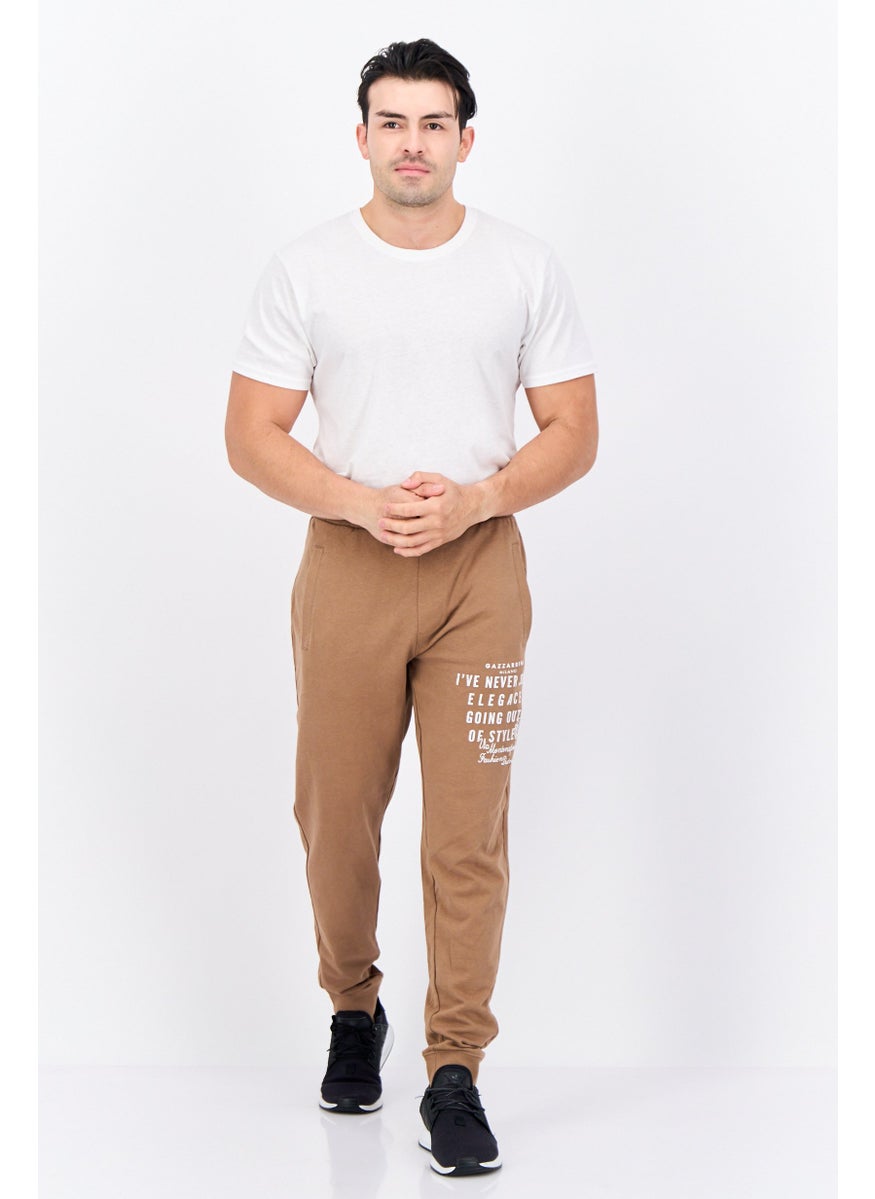Men Printed Drawstring Basic Jogger Pants, Brown