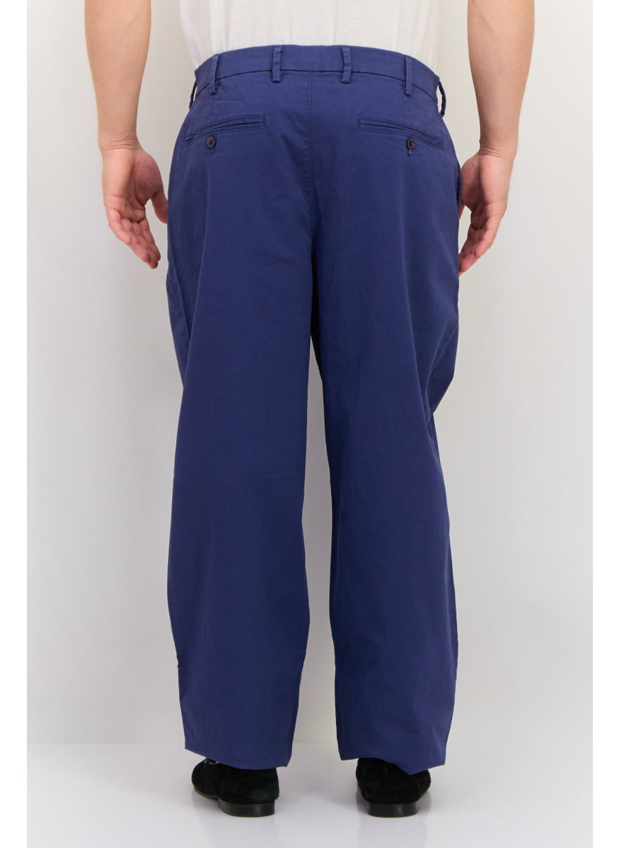 Men Loose Fit Solid Straight Leg Pants, Ash Blue