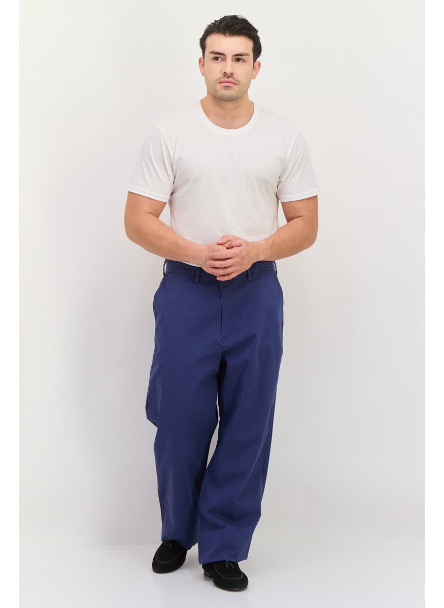 Men Loose Fit Solid Straight Leg Pants, Ash Blue