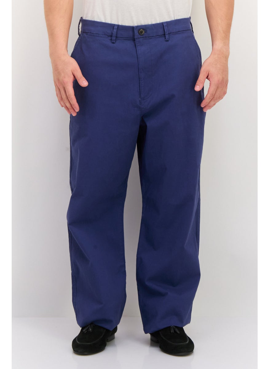 Men Loose Fit Solid Straight Leg Pants, Ash Blue