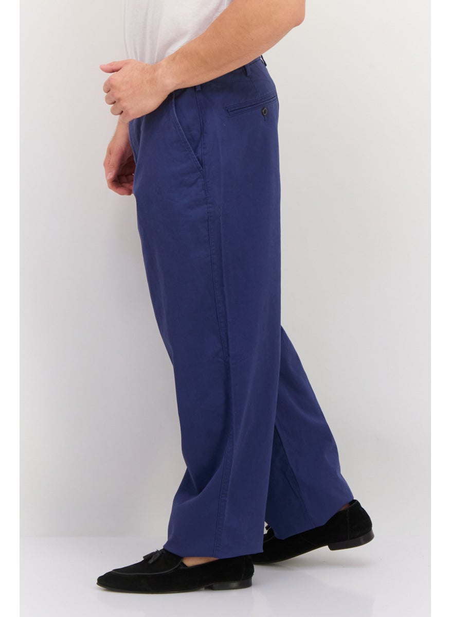Men Loose Fit Solid Straight Leg Pants, Ash Blue