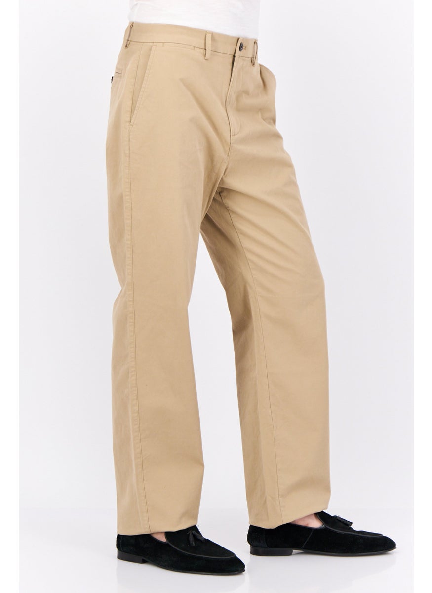 Men Loose Fit Plain Chino Pants, Khaki