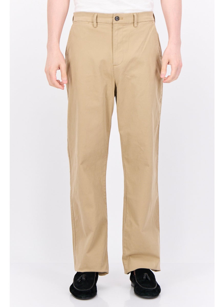 Men Loose Fit Plain Chino Pants, Khaki