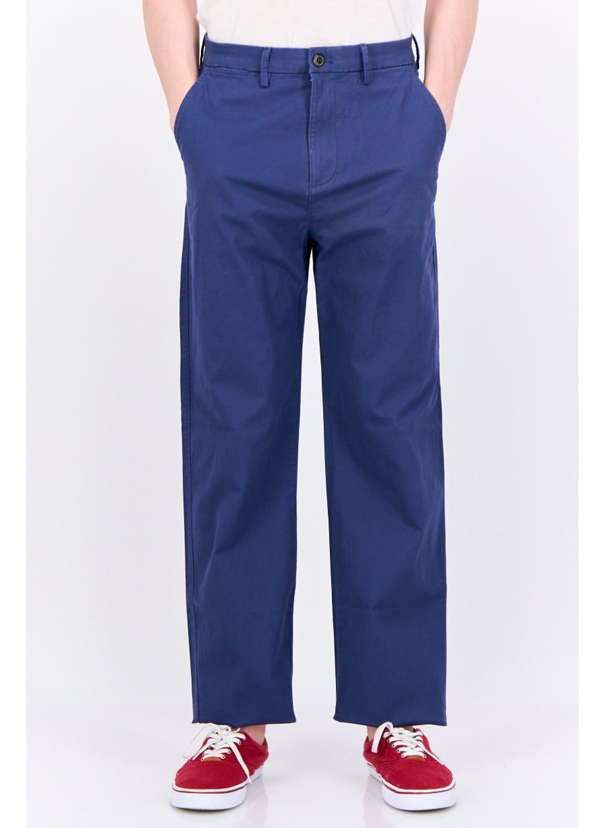 Men Loose Fit Plain Chino Pants, Blue