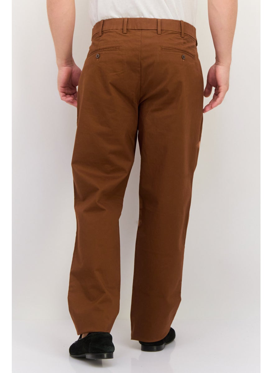 Men Straight Fit Solid Chino Pants, Brown