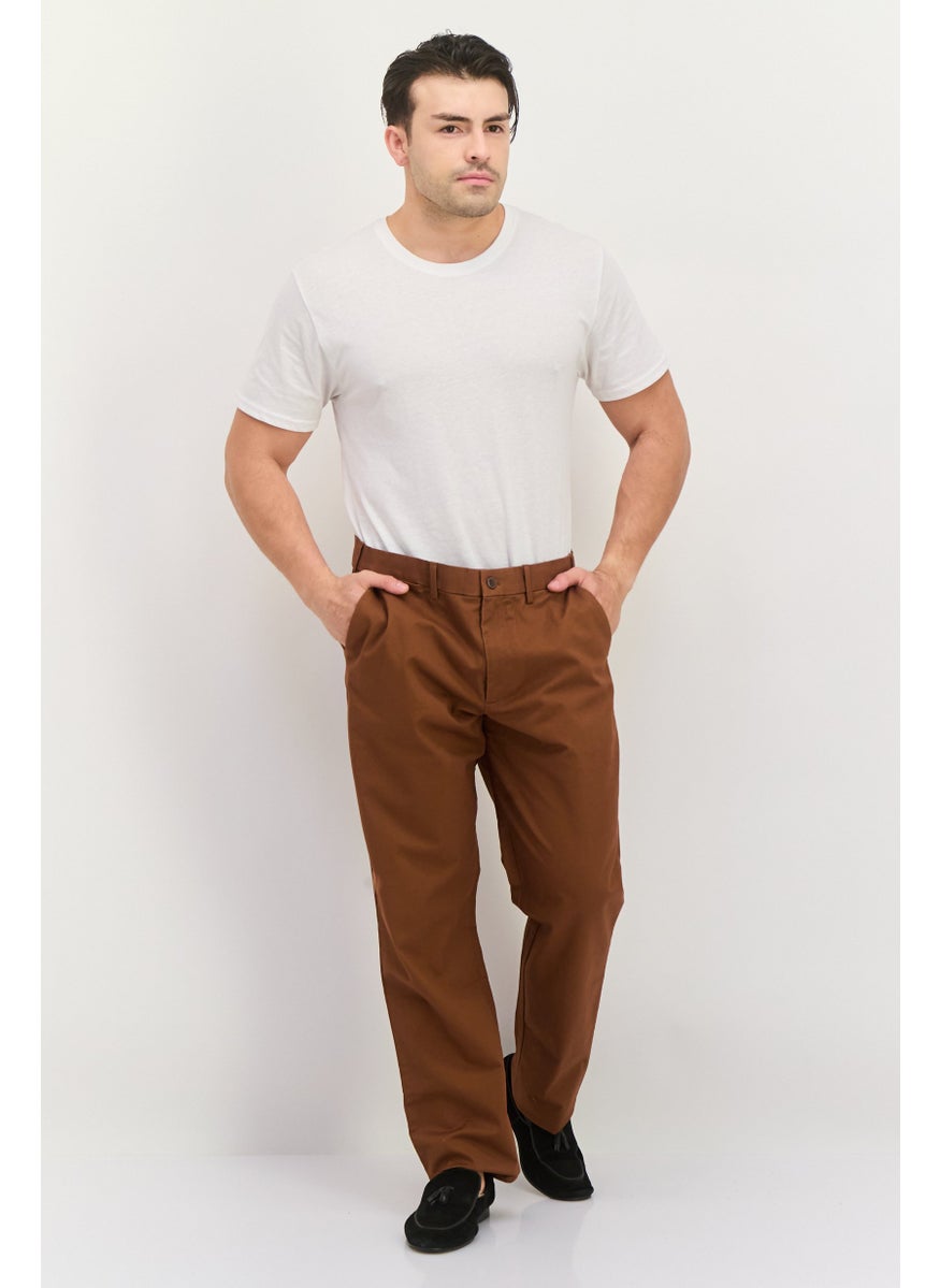 Men Straight Fit Solid Chino Pants, Brown