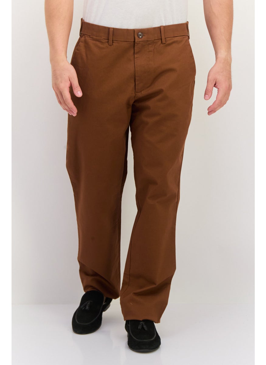 Men Straight Fit Solid Chino Pants, Brown