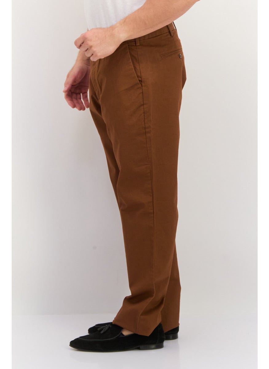 Men Straight Fit Solid Chino Pants, Brown