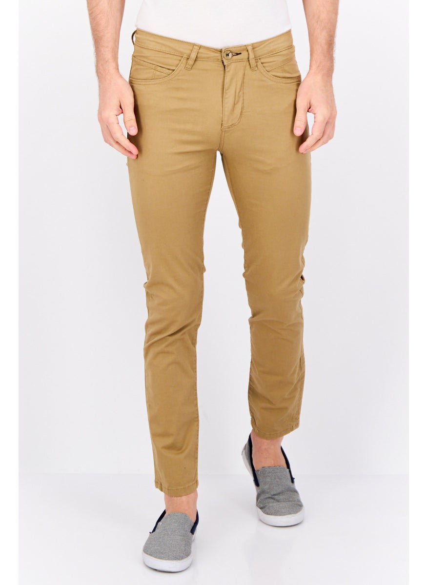 Men Regular Fit Solid Chino Pants, Tan