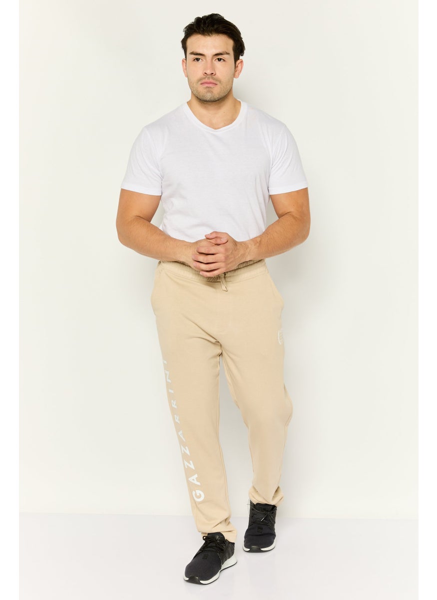 Men Regular Fit Drawstring Brand Logo Sweatpants, Beige
