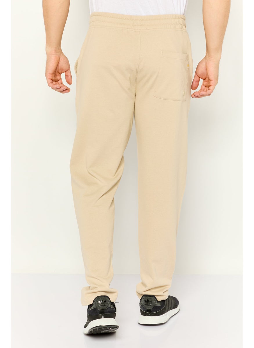 Men Regular Fit Drawstring Brand Logo Sweatpants, Beige