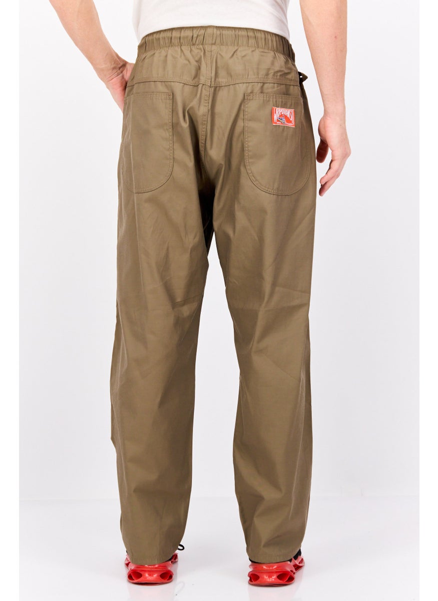 Men Regular Fit Solid Chino Pants, Dark Tan