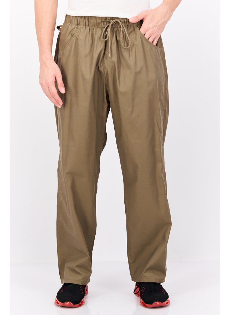 Men Regular Fit Solid Chino Pants, Dark Tan