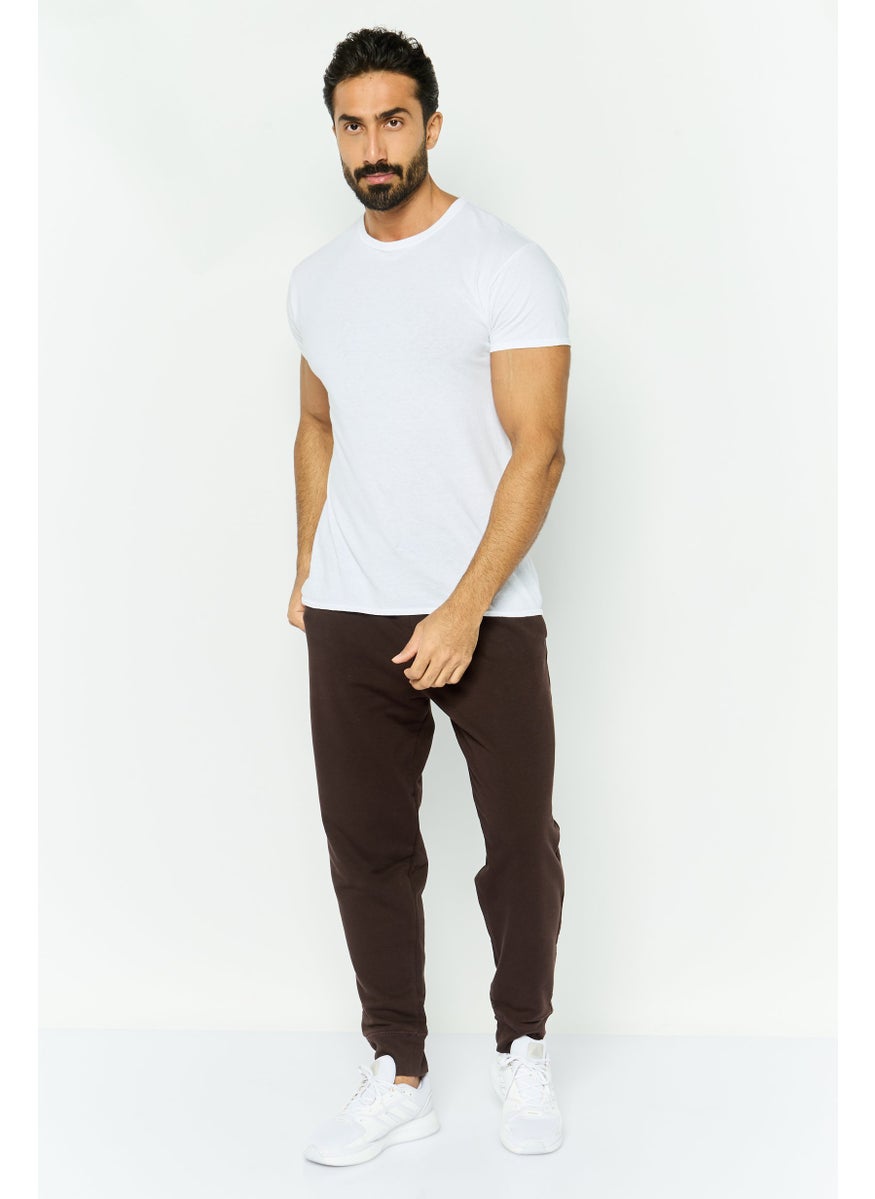 Men Regular Fit Embroidered Logo Jogger Pants, Dark Brown