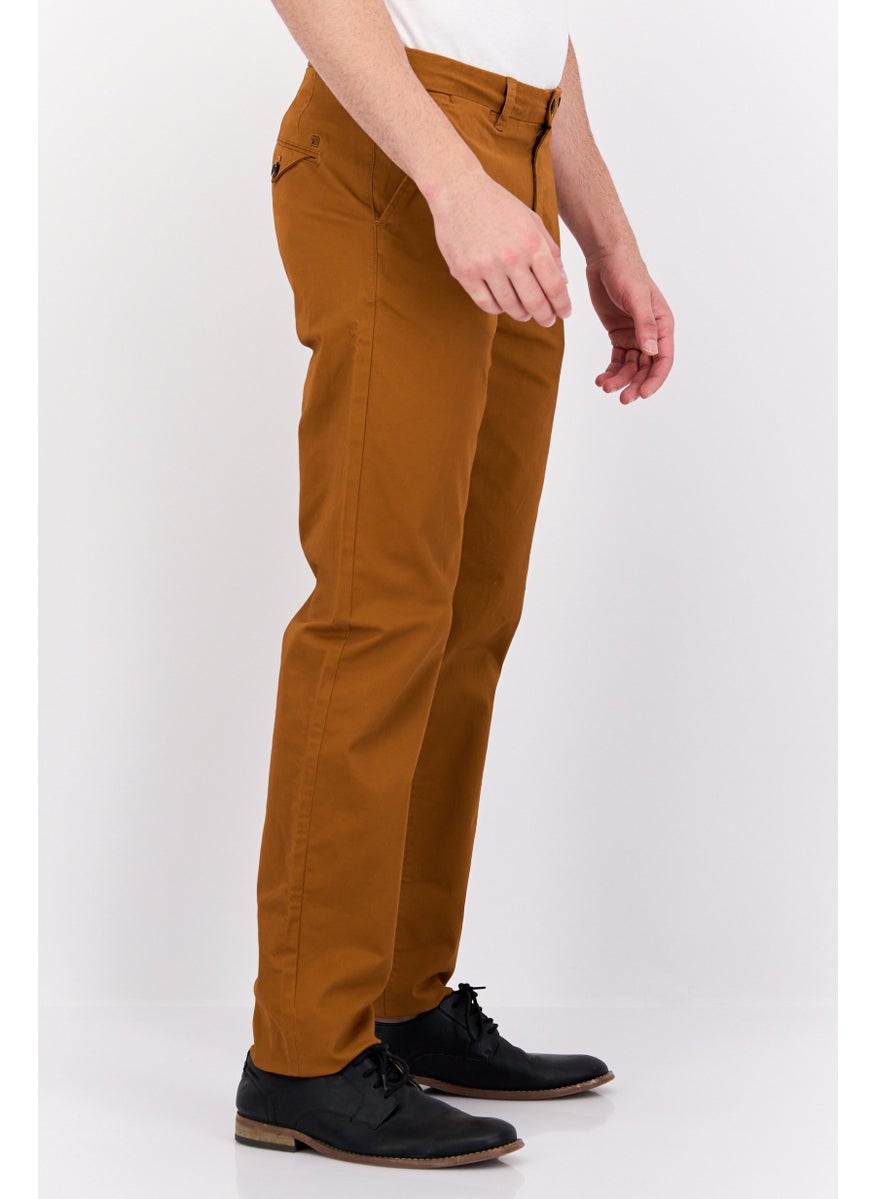 Men Slim Fit Solid Chino Pants, Brown