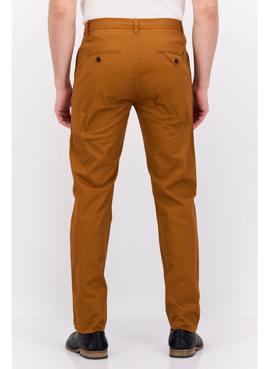 Men Slim Fit Solid Chino Pants, Brown