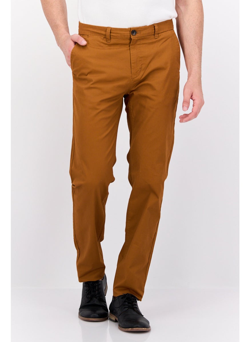 Men Slim Fit Solid Chino Pants, Brown