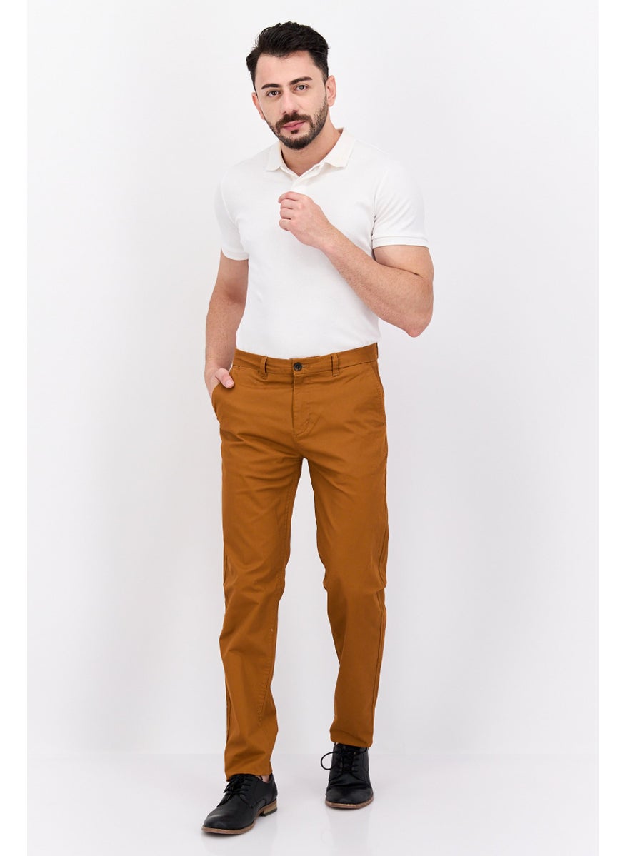 Men Slim Fit Solid Chino Pants, Brown
