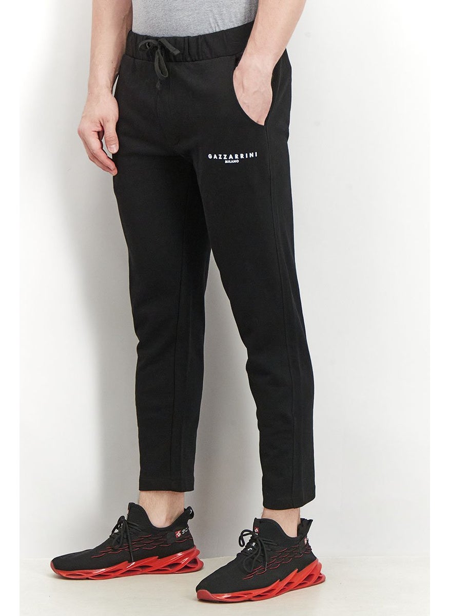 Men Regular Fit Drawstring Printed Pants, Black