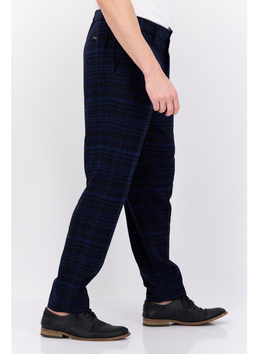 Men Regular Fit Plaid Chino Pants, Navy