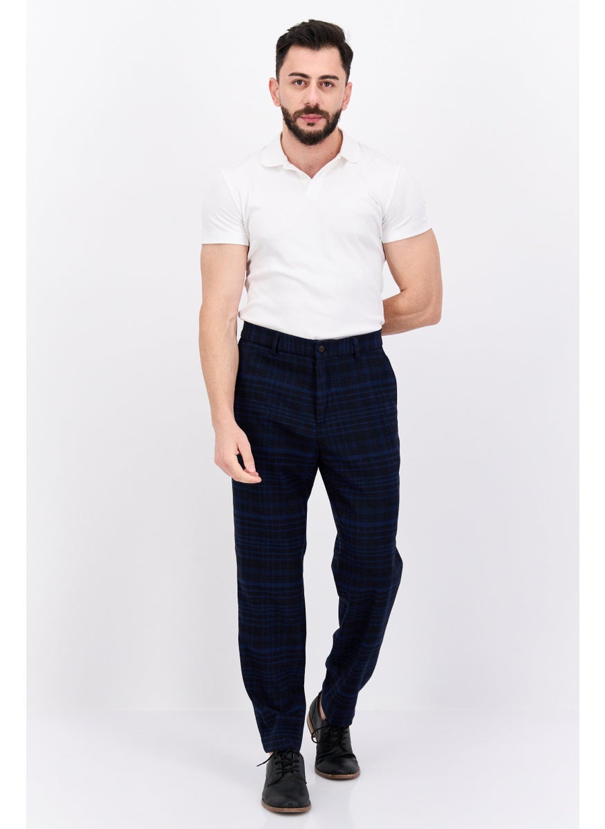 Men Regular Fit Plaid Chino Pants, Navy