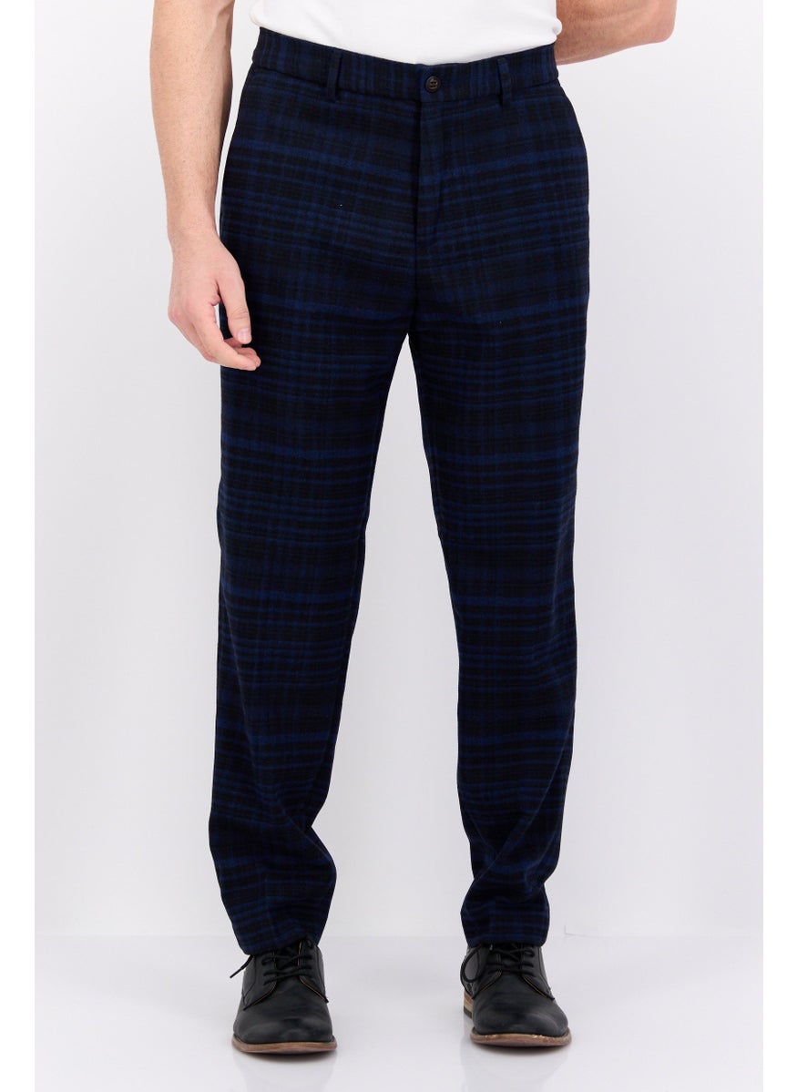 Men Regular Fit Plaid Chino Pants, Navy