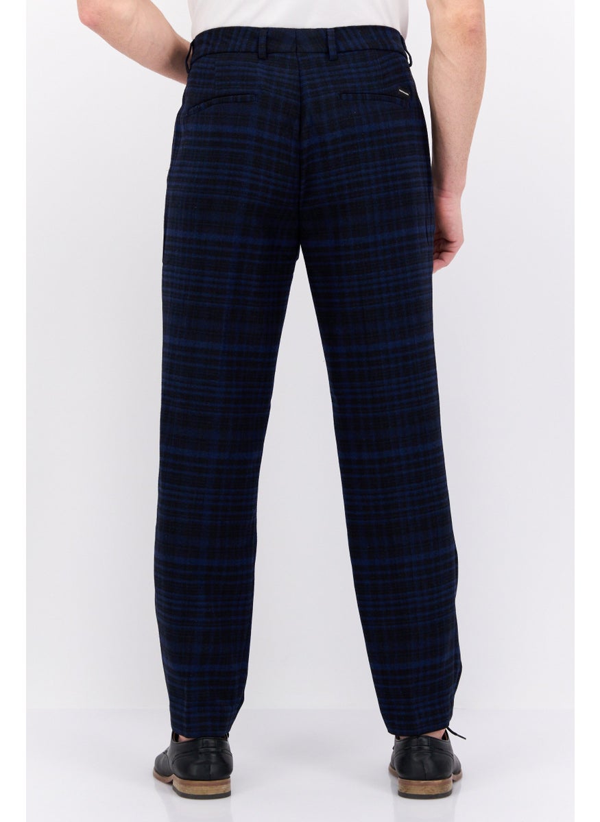 Men Regular Fit Plaid Chino Pants, Navy
