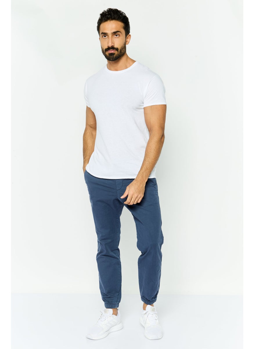 Men Regular Fit Solid Jogger Pants, Navy