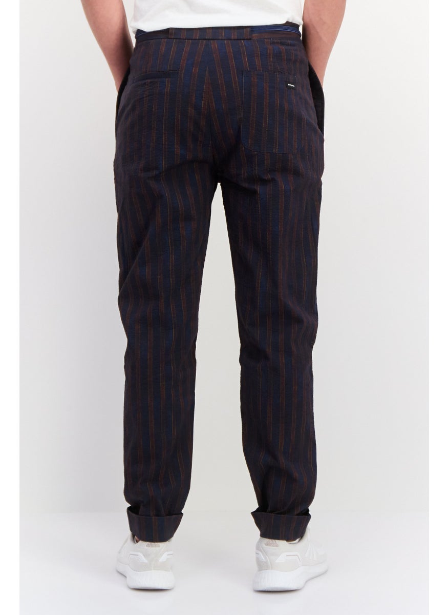 Men Tapered Fit Striped Stretchable Chino Pants, Navy