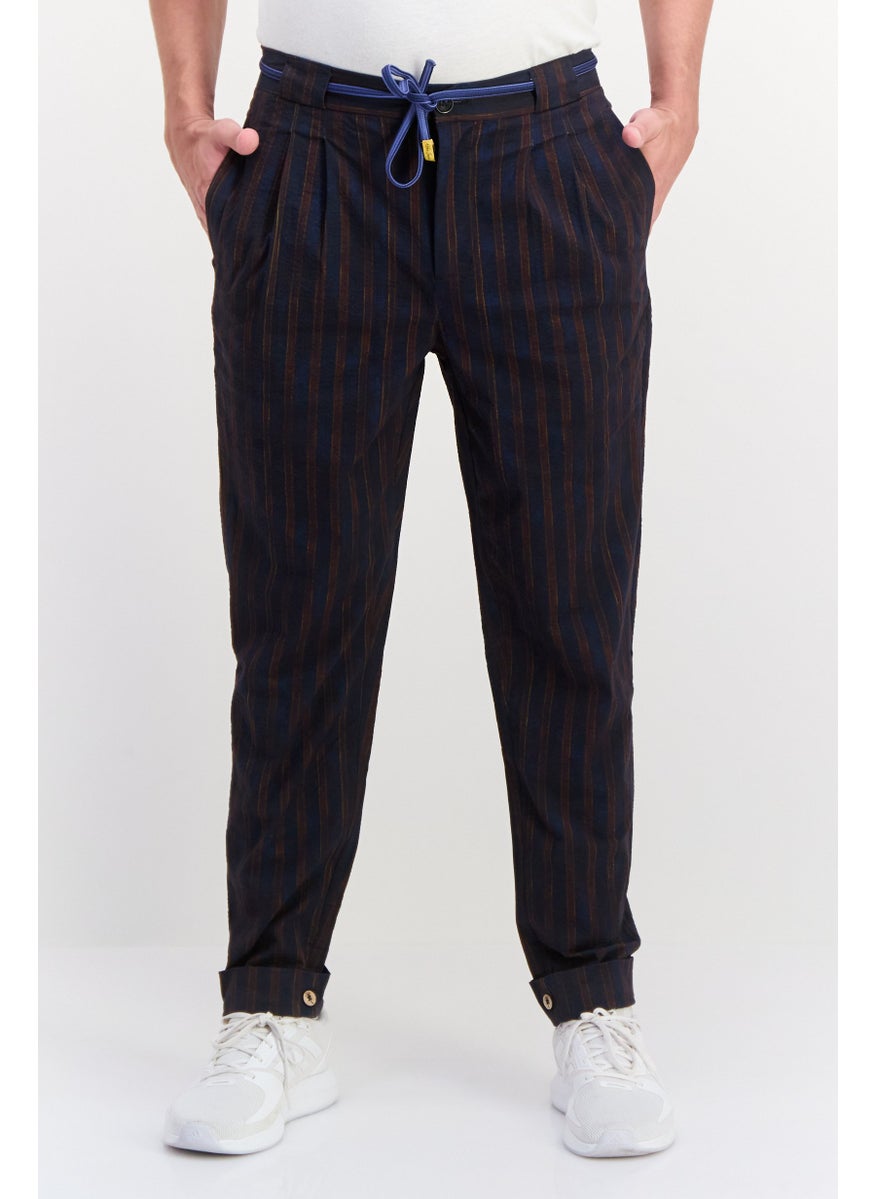 Men Tapered Fit Striped Stretchable Chino Pants, Navy