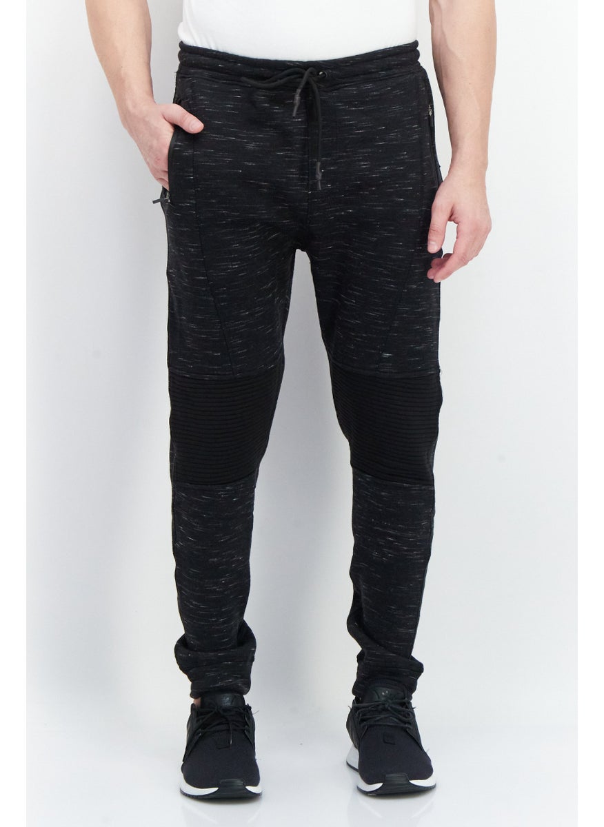 Men Regular Fit Heather Sweatpants, Black