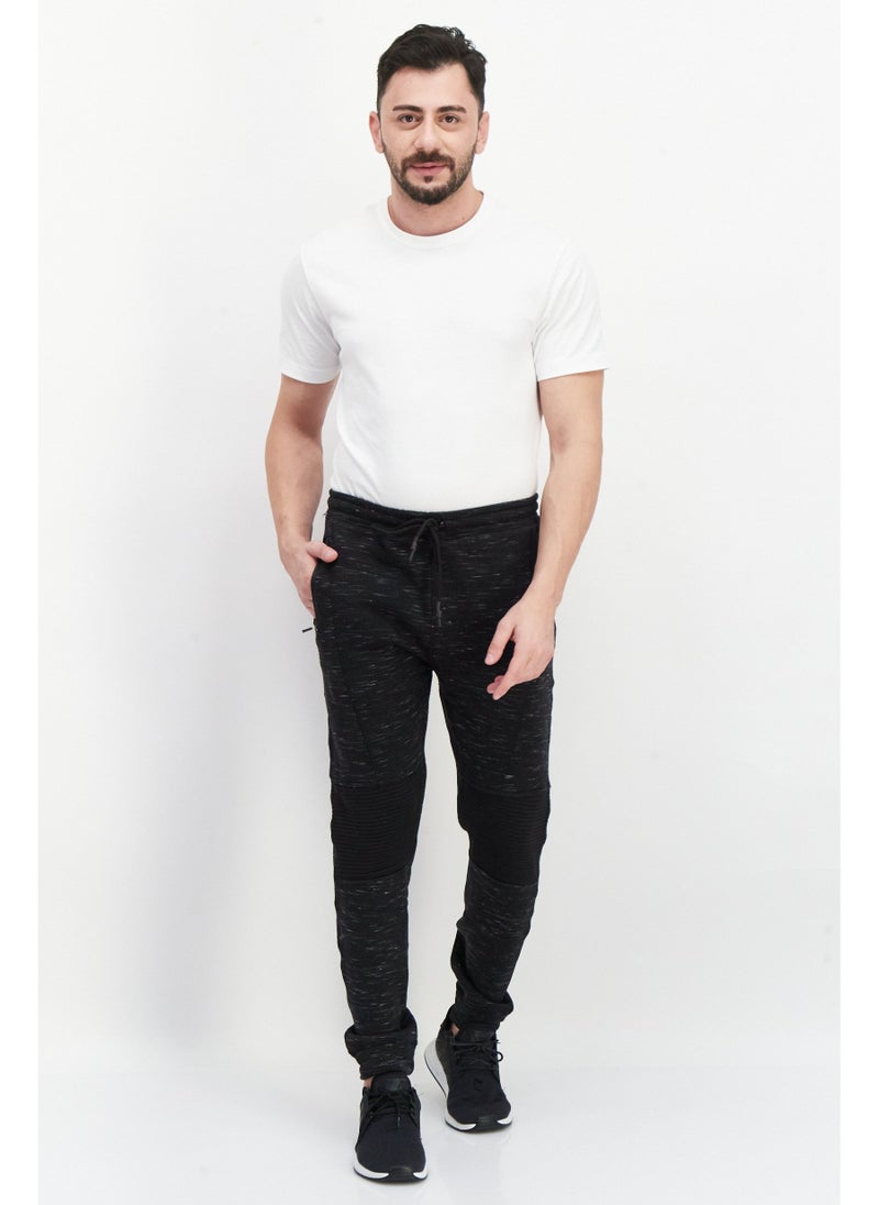 Men Regular Fit Heather Sweatpants, Black